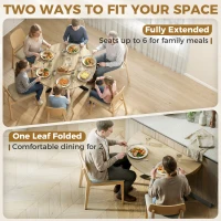 HOMCOM Folding Dining Table, Drop Leaf Table with Adjustable Feet, Natural Wood Finish(m-4)