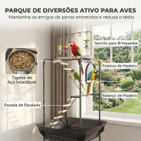 PawHut Parque de Jogos para Pássaros com Rodas Escadas Baloiço Protetor de Sementes Bandeja Comedouros Poleiros 63x63x163 cm(m-4)