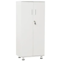 HOMCOM Librería Estantería con 2 Puertas para Libros CDs DVDs con 3 Estantes Interiores y Cerradura Alacena de Cocina para Hogar Oficina Dormitorio 55x36,5x125,5 cm Blanco(m-11)