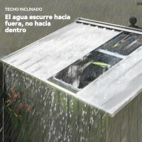 Outsunny Caseta de Jardín 213x130x185 cm con Puertas Correderas y Claraboya para Almacenamiento de Herramientas Gris Plata(m-8)