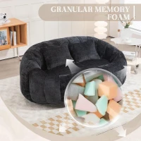 Cozy Oversized Bean Bag Sofa with 2 Matching Pillows, Soft 2-Seat Sectional Couch for Living Room and Bedroom, 145L x 95W x 63H cm, Black(m-4)
