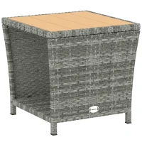 Outsunny Side Table 2-Tier Outdoor Coffee Table with Storage Shelf PS Wood Slat Top/Light Grey(m-1)