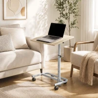 HOMCOM Mesa Auxiliar de Altura Regulable con 4 Ruedas en Madera y Metal 60x40x72-93,5 cm Roble(m-5)