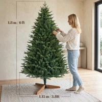 HOMCOM Brad de Crăciun artificial 180 cm cu suport din lemn de pin, brad nordic cu sistem pliant, 889 vârfuri de ramuri, verde(m-3)