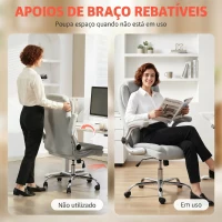 HOMCOM Cadeira de Escritório Apoios de Braços Rebatíveis Altura Ajustável Função Basculante e Estofada em Veludo 68x69x118 cm Creme(m-7)