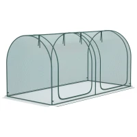 Outsunny Pflanzenschutznetz, 2 aufrollbare Türen, Stahlrahmen, inkl. Tragetasche, dunkelgrün, 2,49 x 1,2 x 1,2m(m-12)