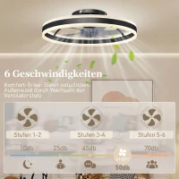 HOMCOM Deckenventilator mit Licht und Fernbedienung, LED-Deckenventilator mit 3 Farbtemperaturen, 6 Geschwindigkeiten, 50 cm(m-5)