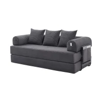 Cozy Compressible Folding Sofa with Detachable Metal Frame, Soft Modular Sectional Couch for Small Apartment, 110L x 33W x 33H cm, Dark Gray(m-2)
