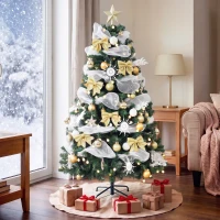 HOMCOM 5ft Pre-Lit Christmas Tree with 150 LED Lights, Artificial Xmas Tree with 8 Lighting Modes, 450 Tips, Remote, Green(m-2)