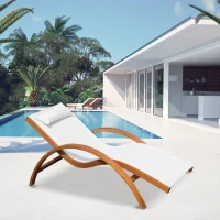 Outsunny Sdraio da Giardino Ergonomica con Poggiatesta Imbottito Legno Tessuto 161 x 72 x 68 cm Crema(m-2)