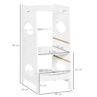 HOMCOM Torre Montessoriana per Bambini, Learning Tower con Altezza Regolabile in MDF, 40x50x90cm, Bianco(m-3)
