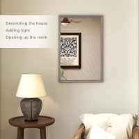 HOMCOM Wall Bathroom Mirror, 40 x 60 cm Wall-Mounted Mirror for Living Room, Bedroom, Hallway, Grey(m-4)