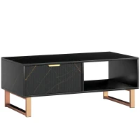 HOMCOM Elegant Marble Effect Storage Coffee Table - Black(m-1)