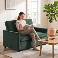 HOMCOM 2 Seater Sofa Bed, 3-in-1 Convertible Pull Out Sleeper Sofa with Click-Clack Adjustable Backrest, Dark Green(m-9)