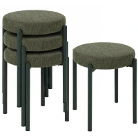 HOMCOM Set 4 taburete stivuibile cu picioare din oțel, aspect de in, pentru sufragerie, living, bucătărie, Verde închis(m-7)
