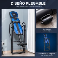 HOMCOM Tabla de Inversión Plegable con Ruedas Altura Ajustable 140-203 cm con Cinturón de Seguridad Carga 110kg Negro y Azul(m-4)