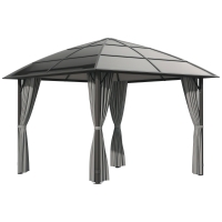 Outsunny Tonnelle de jardin structure aluminium toit polycarbonate imperméable UV 60+ parois latéraux 3 x 3 m gris foncé