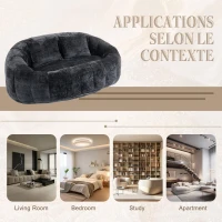 Cozy Oversized Bean Bag Sofa with 2 Matching Pillows, Soft 2-Seat Sectional Couch for Living Room and Bedroom, 145L x 95W x 63H cm, Black(m-8)