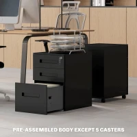 Vinsetto Three-Drawer Steel Filing Cabinet - Black(m-8)