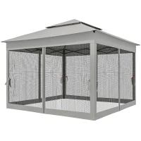 Outsunny Tenda Dobrável Exterior 325x325x270 cm Tenda de Jardim com Teto Duplo Rede Mosquiteira Amovível e Bolsa de Transporte Cinzento(m-11)