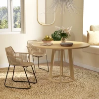 HOMCOM Set 2 Sedie da Pranzo Stile Boho da Interno in Rattan PE con Schienale Basso e Braccioli, Giallo(m-2)
