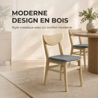HOMCOM Lot de 2 Chaises de Salle à Manger, Chaises Cuisine, Assise Rembourrées en Lin, Dossier Incurvé, Gris et Bois Naturel(m-7)