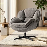 HOMCOM Modern Wingback Accent Chair, Velvet Armchair with Four-Star Base, S-Springs, Swivel, Grey(m-10)