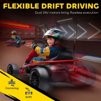 HOMCOM Go-Kart electric 24 V pentru copii Până la 13 km/h Gokart cu funcție Drift, Drift-Kart cu 2 motoare pentru 8–12 ani Roșu(m-5)