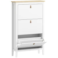 HOMCOM Sapateira para Entrada com 3 Gavetas Prateleiras Ajustáveis e Puxadores em PU para 21 Pares de Sapatos 80x24x131 cm Branco(m-1)