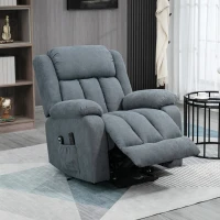 HOMCOM Fotoliu Electric cu Ridicare și Reclinare 135° din Țesătură cu Aspect de In, Suport Picioare, Gri(m-8)