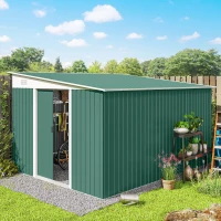 Outsunny Garden Metal Storage Shed Outdoor Metal Tool House with Double Sliding Doors and 2 Air Vents, 11.3x9.2ft, Green(m-10)