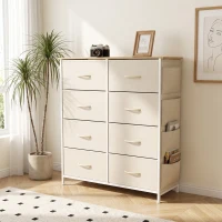 HOMCOM Chest of Drawers, Dresser with 8 Fabric Drawers, Tall Storage Unit with 4 Pockets and 2 Hooks Steel Frame, Beige(m-12)