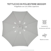 Outsunny Ombrellone da Giardino 3 m con Palo in Legno, 8 Stecche e Parasole in Poliestere, Grigio(m-5)