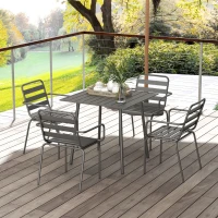 Outsunny Salon de jardin ensemble salle à manger de jardin 5 pièces avec 1 table et 4 chaises empilables en acier gris foncé(m-10)