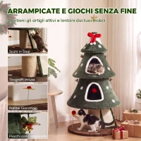 PawHut Albero Tiragraffi Natalizio per Gatti, 2 Cucce, Scala in Sisal, Pali in Juta e Palline, 60x60x132 cm, Verde(m-7)