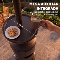Outsunny Estufa de Gas Butano 13 kW con Mesa Ø40 cm Regulación Continua del Calor Antivuelco Encendido Piezoeléctrico y Ruedas(m-5)