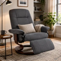 HOMCOM Reclining Swivel Chair, with Footrest - Grey(m-2)