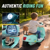 AIYAPLAY Motocicletă electrică pentru copii licențiată Mini Vespa GTS 2 roți auxiliare baterie litiu far claxon spătar Verde(m-9)