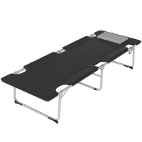 Outsunny Lit de camping pliable lit de camp pour adultes portable avec oreiller amovible rembourrage mousse 183 x 66 x 33 cm noir(m-1)