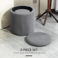 HOMCOM Set of Two Corduroy Storage Ottomans - Grey(m-4)