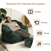 Oversized Bean Bag Chair with Full-Body Segmented Support, Ergonomic Lounger for Gaming, Reading or Napping, 86.5L x 99W x 64.5H cm, Green(m-6)