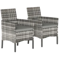 Outsunny Lot de 2 fauteuils de jardin en résine tressée, chaises de jardin extérieures avec coussins et dossier haut, gris(m-12)