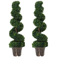 Outsunny Set 2 Plante Artificiale de Buxus în Formă de Spirală pentru Interior și Exterior cu Ghiveci, Ø32x120 cm, Verde(m-12)
