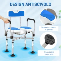 HOMCOM Sedia da Doccia con Seduta Scanalata, Altezza Regolabile e Piedini Antiscivolo, Blu(m-7)