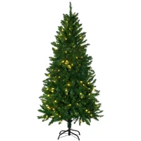 HOMCOM Árvore de Natal Artificial Ignífugo com 714 Ramos 200 Luzes LED IPX2 8 Modos Folhas de PVC Base Dobrável Verde(m-8)