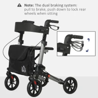 HOMCOM Rollator Walker with Seat, Compact Quick Folding Mobility Walker with 8" Wheels, Carry Bag, Adjustable Height, Cane Holder and Lightweight Aluminium Frame for Seniors and Disabled, Silver(m-8)