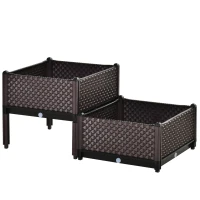 Outsunny Set of 2 Plastic Raised Garden Bed - Planter Box, Flower and Vegetables Planting Container with Self-Watering Design and Drainage Holes for Patio, Balcony(m-1)