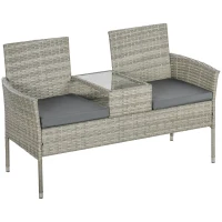 Outsunny Two-Seat Rattan Chair, with Middle Table - Light Grey(m-1)