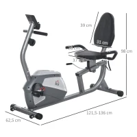 HOMCOM Vélo d'appartement semi-allongé vélo couché magnétique écran LCD multifonction siège réglable 8 niveaux de résistance(m-3)