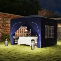 Outsunny Tenda Dobrável 3x3 m com Painéis Laterais UPF50+ Tenda de Jardim com Altura Ajustável e Bolsa de Transporte Azul Escuro(m-8)
